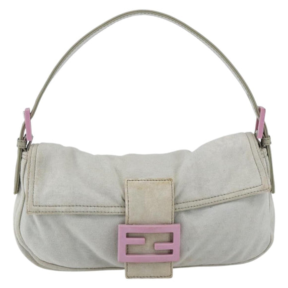 FENDI Mamma Baguette Shoulder Bag Cotton Light Blue Silver Auth 173215A
