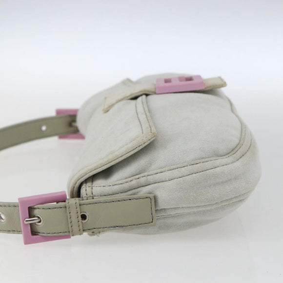 FENDI Mamma Baguette Shoulder Bag Cotton Light Blue Silver Auth 173215A
