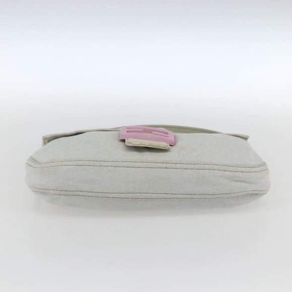 FENDI Mamma Baguette Shoulder Bag Cotton Light Blue Silver Auth 173215A