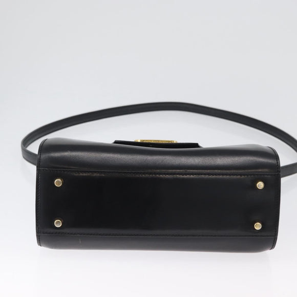 BALLY Handtasche Leder 2-Wege Schwarz Gold Auth 173218