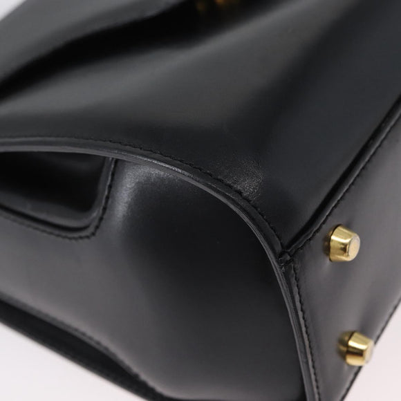 BALLY Handtasche Leder 2-Wege Schwarz Gold Auth 173218