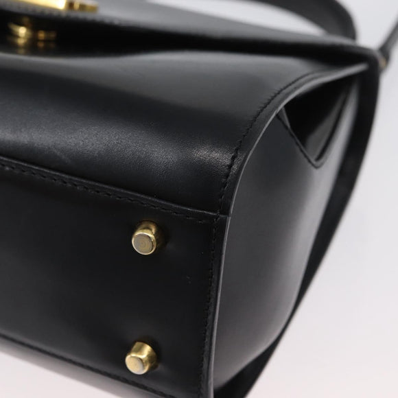 BALLY Handtasche Leder 2-Wege Schwarz Gold Auth 173218