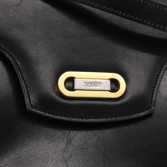 BALLY Handtasche Leder 2-Wege Schwarz Gold Auth 173218