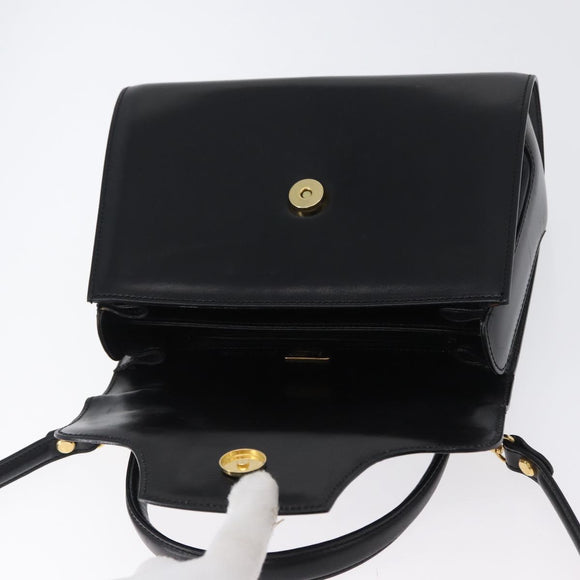 BALLY Handtasche Leder 2-Wege Schwarz Gold Auth 173218
