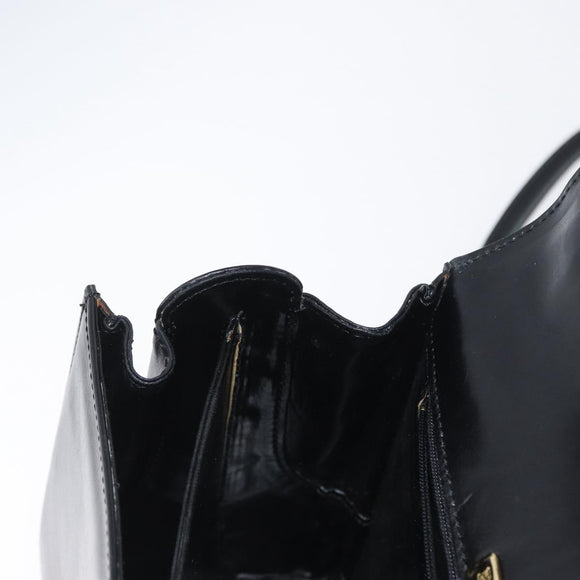 BALLY Handtasche Leder 2-Wege Schwarz Gold Auth 173218