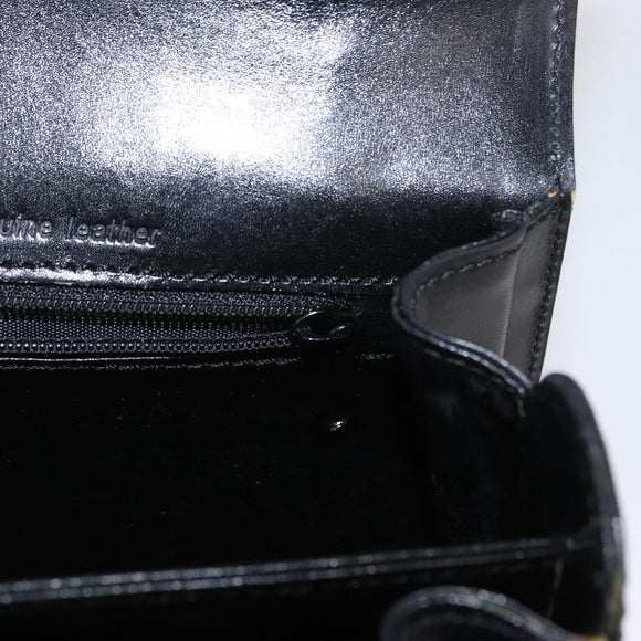 BALLY Handtasche Leder 2-Wege Schwarz Gold Auth 173218