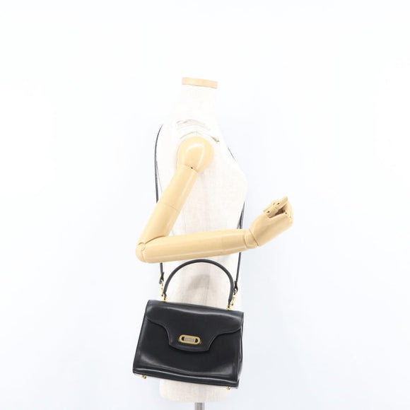 BALLY Handtasche Leder 2-Wege Schwarz Gold Auth 173218
