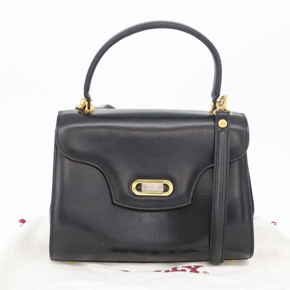 BALLY Handtasche Leder 2-Wege Schwarz Gold Auth 173218