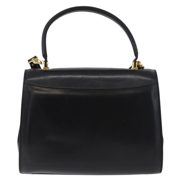 BALLY Handtasche Leder 2-Wege Schwarz Gold Auth 173218