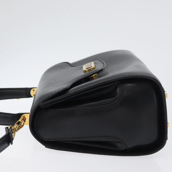 BALLY Handtasche Leder 2-Wege Schwarz Gold Auth 173218