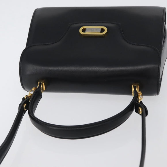 BALLY Handtasche Leder 2-Wege Schwarz Gold Auth 173218