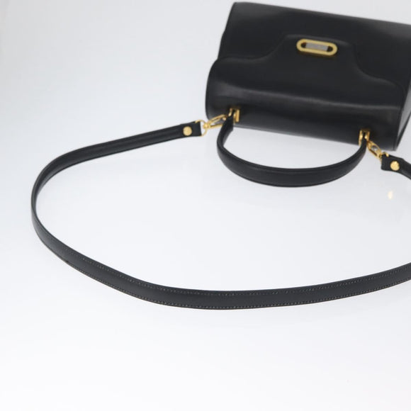 BALLY Handtasche Leder 2-Wege Schwarz Gold Auth 173218