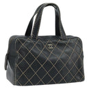 CHANEL Wild Stitch Hand Bag Leather Black CC Auth 173219-1