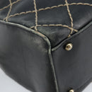 CHANEL Wild Stitch Hand Bag Leather Black CC Auth 173219-14