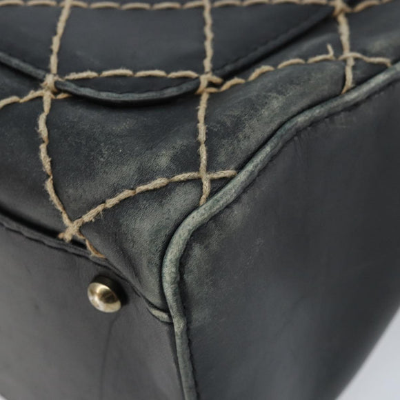 CHANEL Wild Stitch Hand Bag Leather Black CC Auth 173219