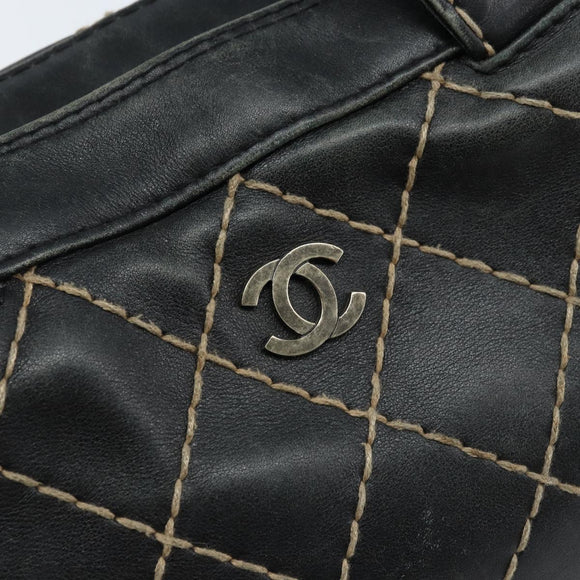CHANEL Wild Stitch Hand Bag Leather Black CC Auth 173219