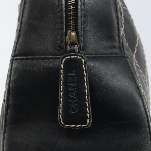 CHANEL Wild Stitch Hand Bag Leather Black CC Auth 173219