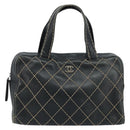 CHANEL Wild Stitch Hand Bag Leather Black CC Auth 173219-13