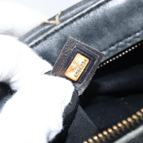 CHANEL Wild Stitch Hand Bag Leather Black CC Auth 173219