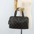 CHANEL Wild Stitch Hand Bag Leather Black CC Auth 173219-23