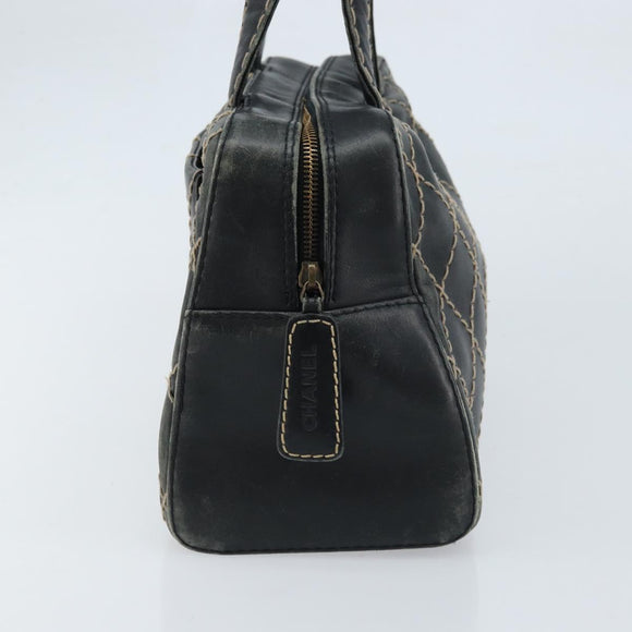 CHANEL Wild Stitch Hand Bag Leather Black CC Auth 173219