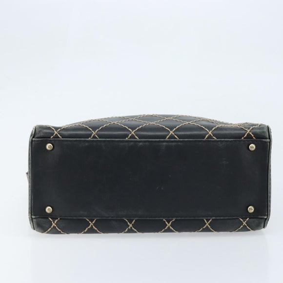 CHANEL Wild Stitch Hand Bag Leather Black CC Auth 173219