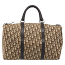 Christian Dior Trotter Canvas Boston Bag Brown Gold Auth 173220-2