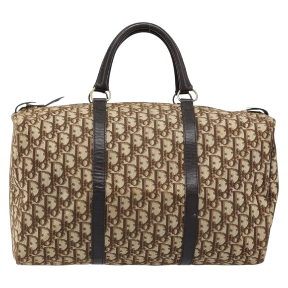 Christian Dior Trotter Canvas Boston Bag Brown Gold Auth 173220