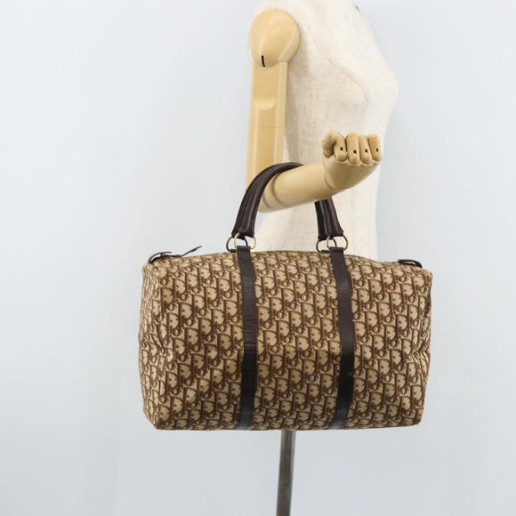 Christian Dior Trotter Canvas Boston Bag Brown Gold Auth 173220