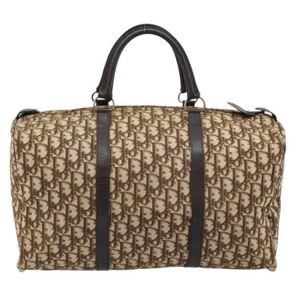 Christian Dior Trotter Canvas Boston Bag Brown Gold Auth 173220