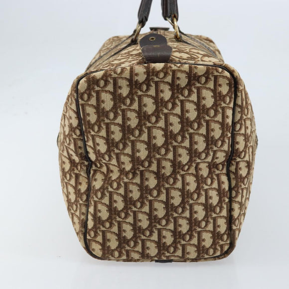 Christian Dior Trotter Canvas Boston Bag Brown Gold Auth 173220