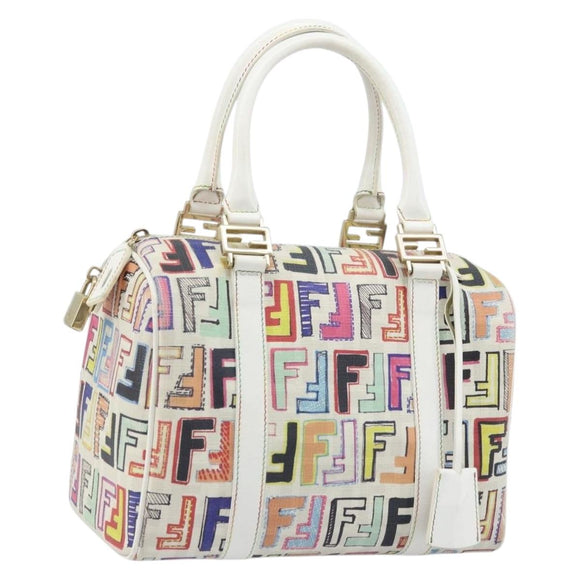FENDI Zucca Canvas Boston Bag PVC Multicolor Gold Auth 173235V