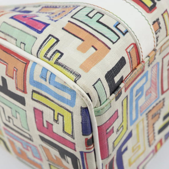 FENDI Zucca Canvas Boston Bag PVC Multicolor Gold Auth 173235V