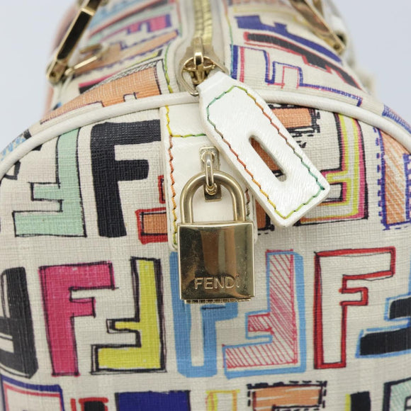 FENDI Zucca Canvas Boston Bag PVC Multicolor Gold Auth 173235V