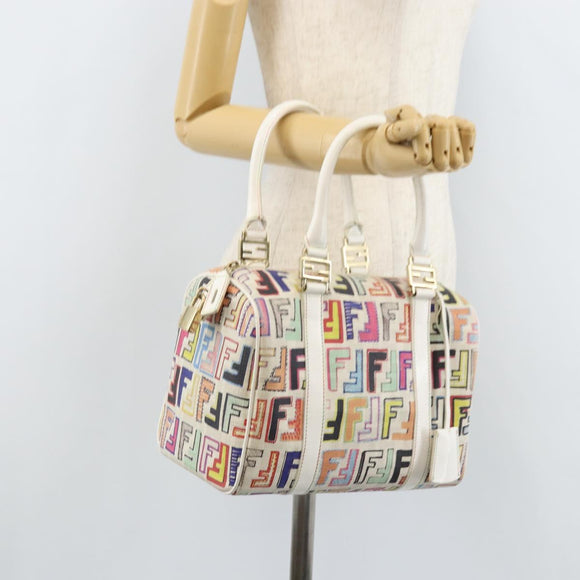 FENDI Zucca Canvas Boston Bag PVC Multicolor Gold Auth 173235V