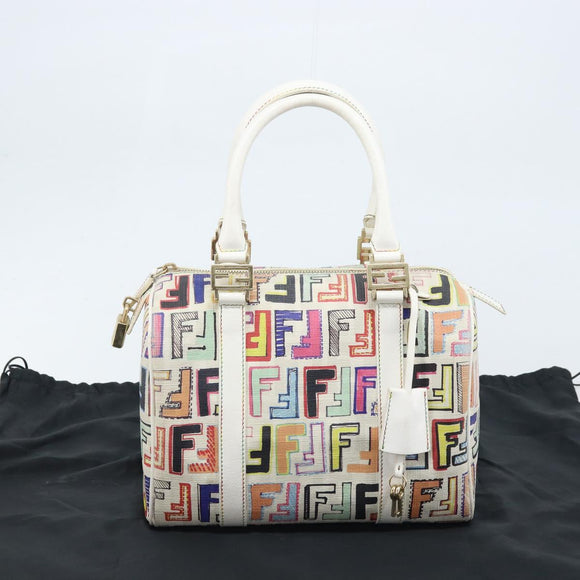 FENDI Zucca Canvas Boston Bag PVC Multicolor Gold Auth 173235V