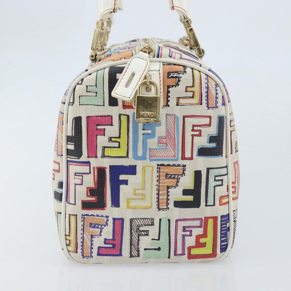 FENDI Zucca Canvas Boston Bag PVC Multicolor Gold Auth 173235V