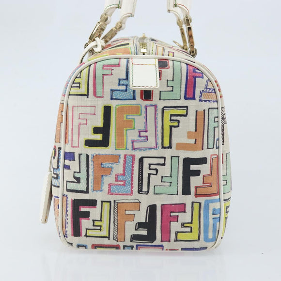 FENDI Zucca Canvas Boston Bag PVC Multicolor Gold Auth 173235V
