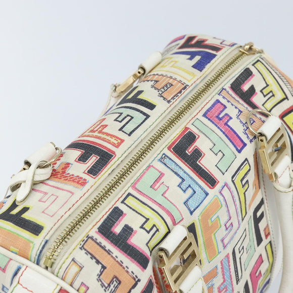 FENDI Zucca Canvas Boston Bag PVC Multicolor Gold Auth 173235V