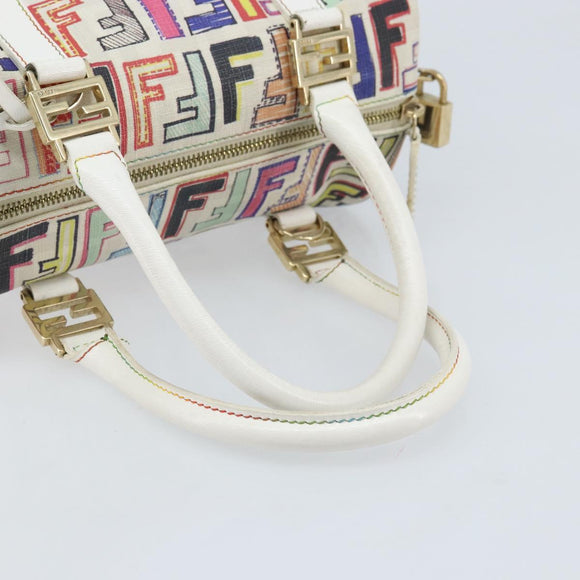 FENDI Zucca Canvas Boston Bag PVC Multicolor Gold Auth 173235V