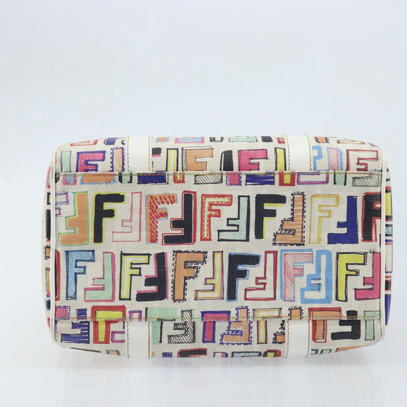FENDI Zucca Canvas Boston Bag PVC Multicolor Gold Auth 173235V