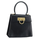 Salvatore Ferragamo Gancini Hand Bag Leather Black Gold Auth 173237-1