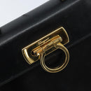 Salvatore Ferragamo Gancini Hand Bag Leather Black Gold Auth 173237-15