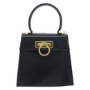 Salvatore Ferragamo Gancini Hand Bag Leather Black Gold Auth 173237-2