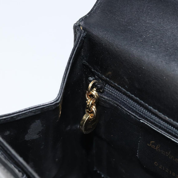 Salvatore Ferragamo Gancini Hand Bag Leather Black Gold Auth 173237