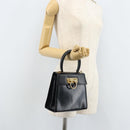 Salvatore Ferragamo Gancini Hand Bag Leather Black Gold Auth 173237-24