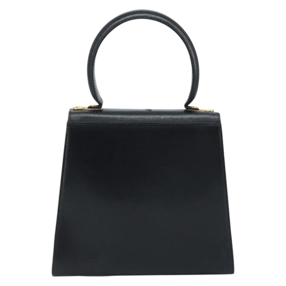 Salvatore Ferragamo Gancini Hand Bag Leather Black Gold Auth 173237