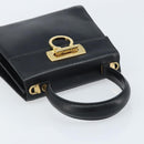 Salvatore Ferragamo Gancini Hand Bag Leather Black Gold Auth 173237-6