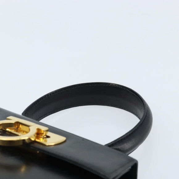Salvatore Ferragamo Gancini Hand Bag Leather Black Gold Auth 173237
