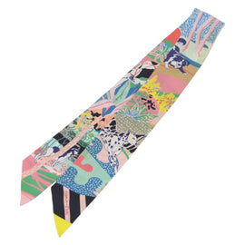 HERMES Twilly Scarf ""En Liberté ! "" Silk Multicolor Auth 173260A